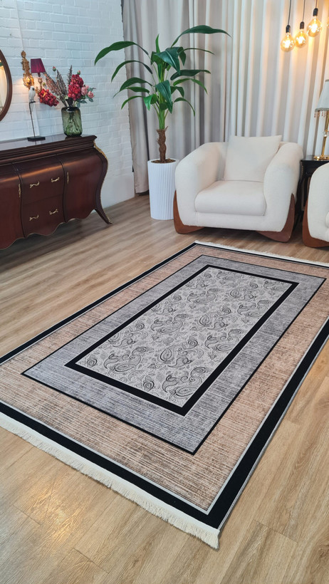 فرشینه مدرن | رویه نرم و لطیف | طوسی کرم قابدار | مینیمال شیک پذیرایی | کد M309