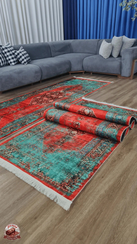 فرشینه سبز مناسب راهرو جنس رویه مخمل هازان تُرک نرم و صاف زیره استُپ دار (ضدلغزش) u459