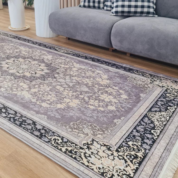 فرشینه طوسی مدرن جنس مخمل هازان تُرک استُپ دار(ابعاد دلخواه)ضد لغزش کد u13