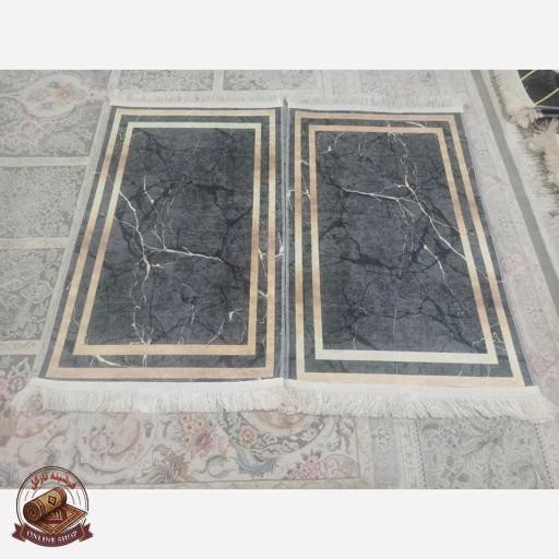 فرشینه راهرو مشکی طلایی مخمل مدرن طرح سنگ h410 استُپ دار(ابعاد دلخواه) تولید میشه