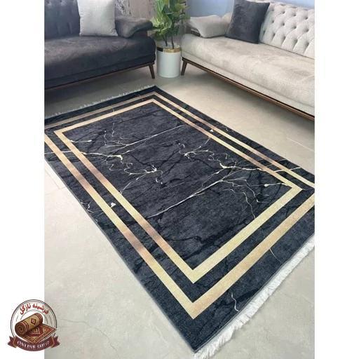 فرشینه راهرو مشکی طلایی مخمل مدرن طرح سنگ h410 استُپ دار(ابعاد دلخواه) تولید میشه