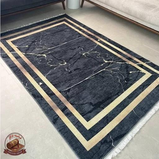 فرشینه مشکی طلایی مخمل مدرن طرح سنگ h410 استُپ دار(ابعاد دلخواه)