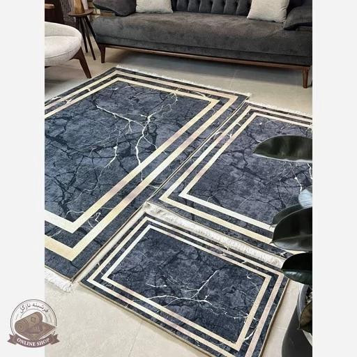 فرشینه مشکی طلایی مخمل مدرن طرح سنگ h410 استُپ دار(ابعاد دلخواه)