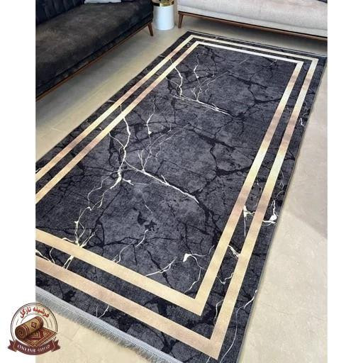فرشینه مشکی طلایی مخمل مدرن طرح سنگ h410 استُپ دار(ابعاد دلخواه)