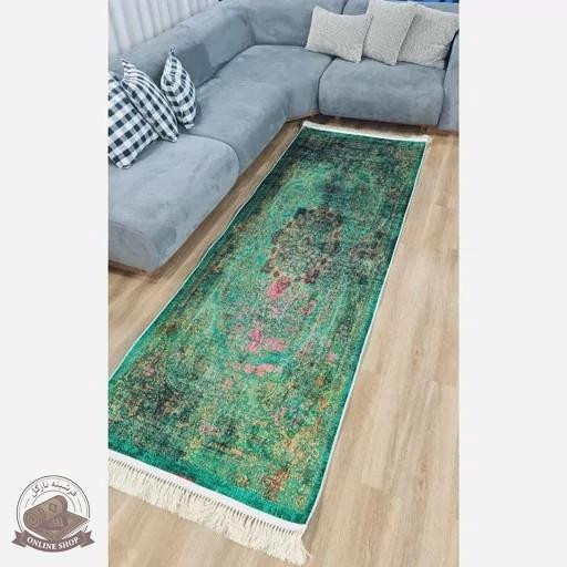 فرشینه نرم مخمل سبز لاکی 150 در 80 زیره استُپ دار (ابعاد دلخواه) تولید میشه u137