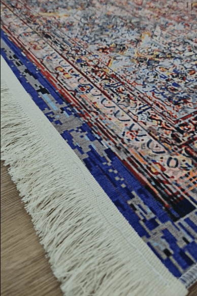 فرشینه مدرن طرح وینتیج طوسی-آبی | فرش سالن پذیرایی و اتاق خواب کد u471