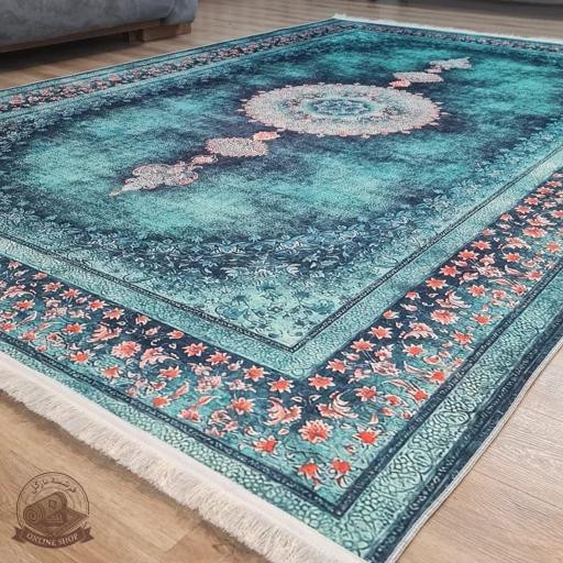 فرشینه مدرن فیروزه ای رویه مخمل هازان ترک ضدلغزش (ابعاد دلخواه) تولید میشه کد u139