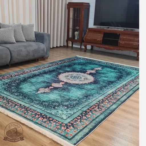 فرشینه مدرن فیروزه ای رویه مخمل هازان ترک ضدلغزش (ابعاد دلخواه) تولید میشه کد u139