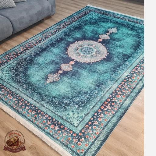 فرشینه مدرن فیروزه ای رویه مخمل هازان ترک ضدلغزش (ابعاد دلخواه) تولید میشه کد u139