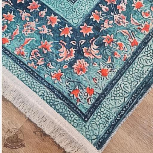 فرشینه مدرن فیروزه ای رویه مخمل هازان ترک ضدلغزش (ابعاد دلخواه) تولید میشه کد u139