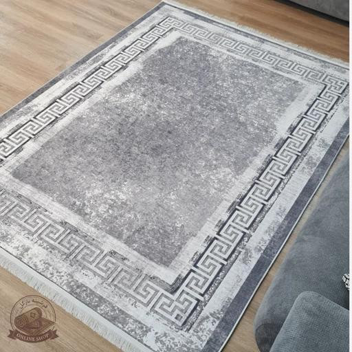 فرشینه طوسی مدرن | جنس رویه مخمل هازان ترک | زیره ضدلغزش تولید در (ابعاد دلخواه) h174