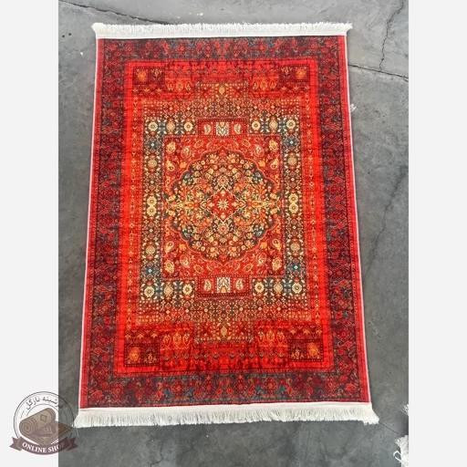 فرشینه قرمز لاکی روشن رویه مخمل زیره استُپ دار( ابعاد دلخواه) u111
