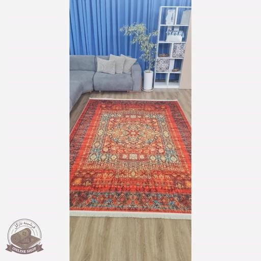 فرشینه قرمز لاکی روشن رویه مخمل زیره استُپ دار( ابعاد دلخواه) u111