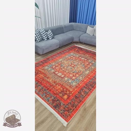 فرشینه قرمز لاکی روشن رویه مخمل زیره استُپ دار( ابعاد دلخواه) u111