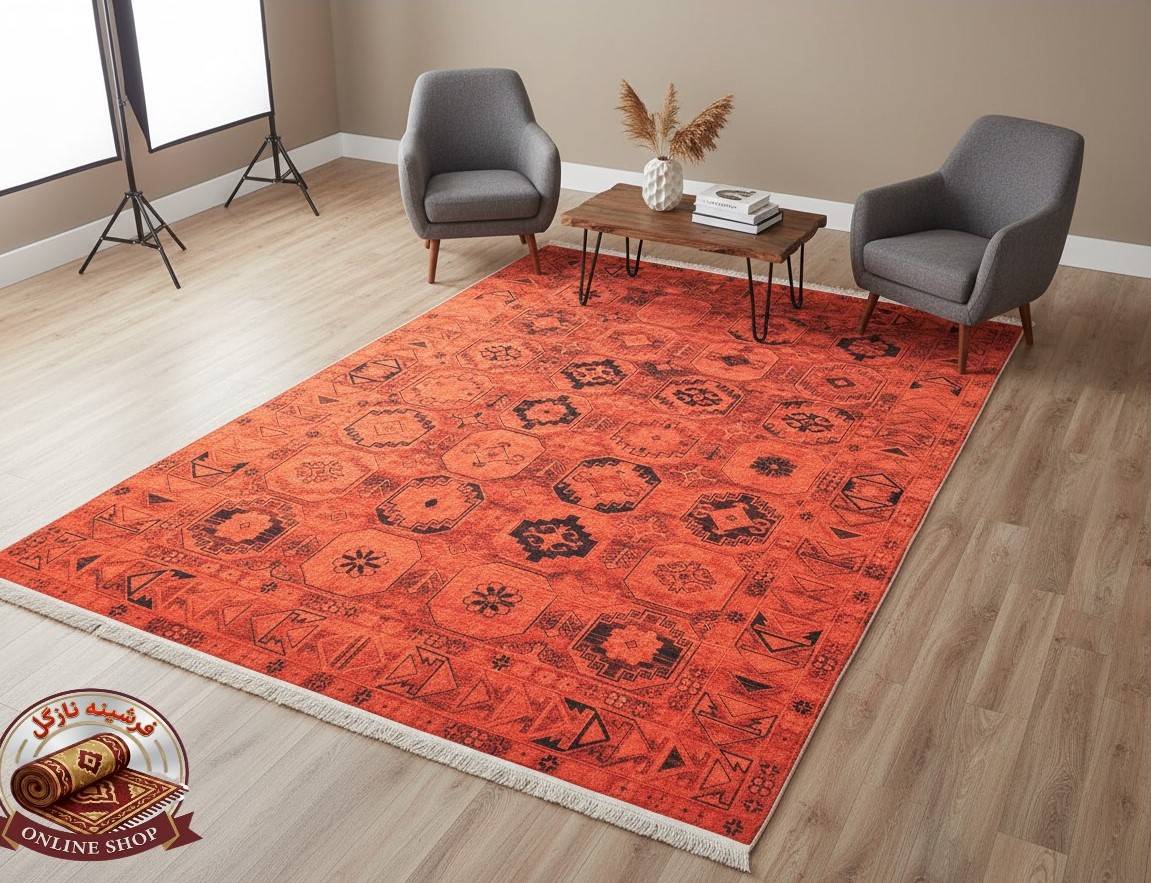 فرشینه مدرن مخمل ترک طرح ابریشمی قرمز | شیک، ضد لغزش (100x60) | کد a090