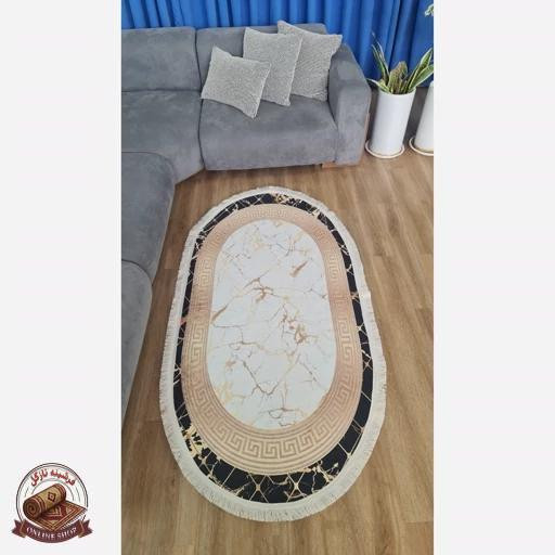 فرشینه بیضی مدرن طرح جدید جنس رویه مخمل هازان ترک