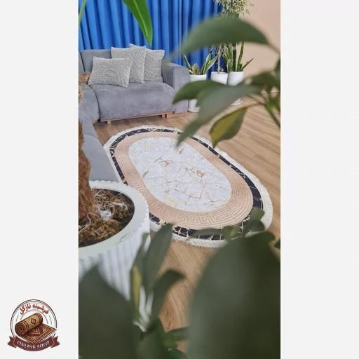 فرشینه بیضی مدرن طرح جدید جنس رویه مخمل هازان ترک