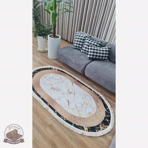 فرشینه بیضی مدرن طرح جدید جنس رویه مخمل هازان ترک