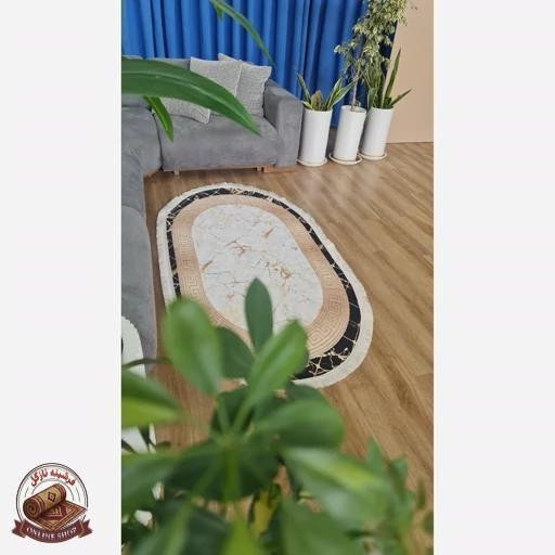 فرشینه بیضی مدرن طرح جدید جنس رویه مخمل هازان ترک