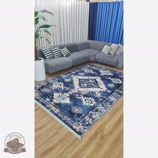فرشینه مدرن وینتیج سرمهای کرم | طرح هندسی بوهو | ضد لغزش و قابل سفارش در ابعاد دلخواه | کد u185