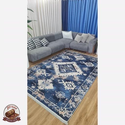 فرشینه مدرن وینتیج سرمهای کرم | طرح هندسی بوهو | ضد لغزش و قابل سفارش در ابعاد دلخواه | کد u185