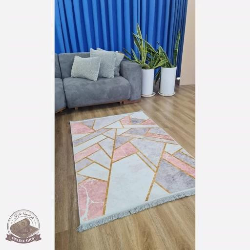 فرشینه مخملی طرح هندسی استُپ دار (اصلا لیز نمیخوره) h275