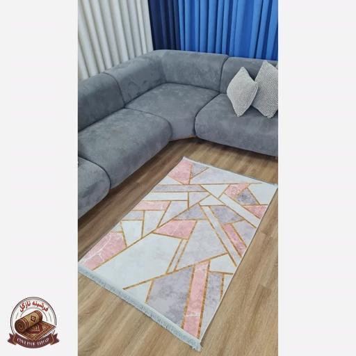 فرشینه مخملی طرح هندسی استُپ دار (اصلا لیز نمیخوره) h275