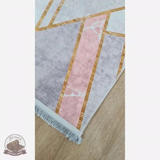 فرشینه مخملی طرح هندسی استُپ دار (اصلا لیز نمیخوره) h275
