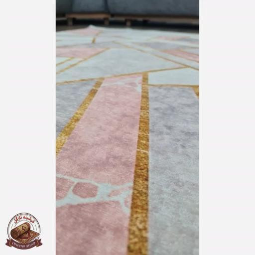 فرشینه مخملی طرح هندسی استُپ دار (اصلا لیز نمیخوره) h275