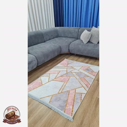 فرشینه مخملی طرح هندسی استُپ دار (اصلا لیز نمیخوره) h275