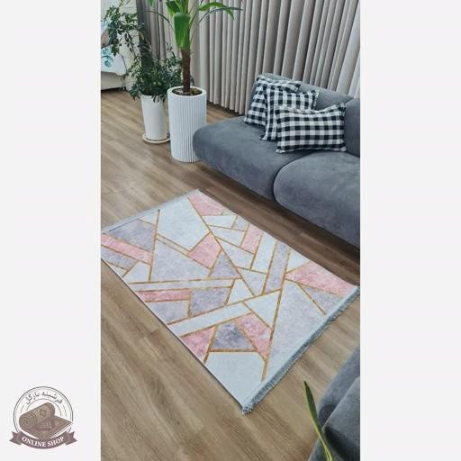 فرشینه مخملی طرح هندسی استُپ دار (اصلا لیز نمیخوره) h275