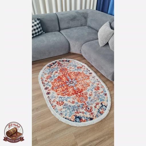فرشینه بیضی مخمل استُپ دار (اصلا لیز نمیخوره) b142