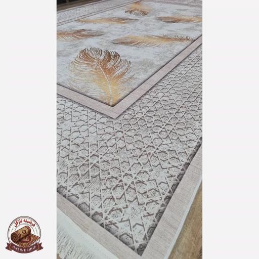فرشینه مخمل مدرن طرح پَر طلایی استُپ دار (ابعاد دلخواه) h406