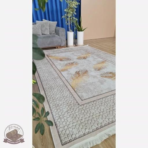 فرشینه مخمل مدرن طرح پَر طلایی استُپ دار (ابعاد دلخواه) h406