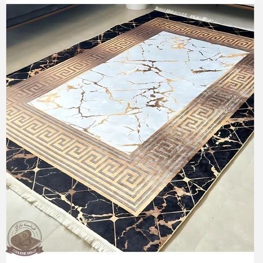 فرشینه مخمل مدرن مشکی طلایی استُپ دار ( ابعاد دلخواه )h253
