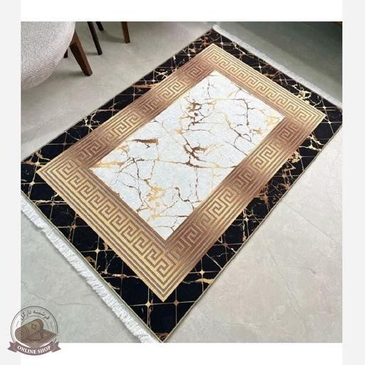 فرشینه مخمل مدرن مشکی طلایی استُپ دار ( ابعاد دلخواه )h253