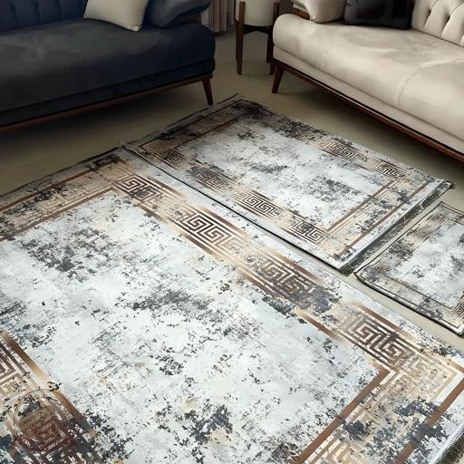 فرش طوسی مدرن جنس مخمل تُرک استُپ دار (ضد سر) h467