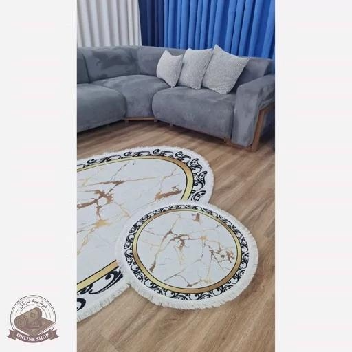 فرشینه سفید طلایی مخمل تُرک هازان رویه کار نرم و لطیف کد h413
