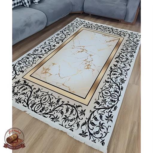 فرشینه سفید طلایی مخمل تُرک هازان رویه کار نرم و لطیف کد h413