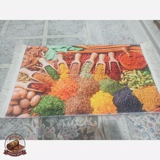 فرشینه آشپزخانه طرح ادویه رویه صاف نرم مخمل تُرک استُپ دار (ابعاد دلخواه) k104