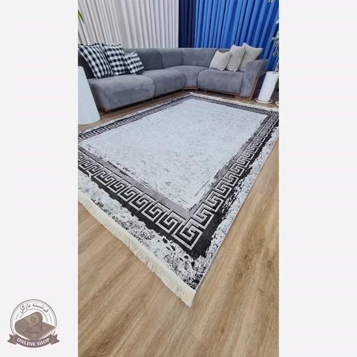 فرش خاکستری مدرن جنس مخمل استُپ دار (اصلا سُر نمیخوره)