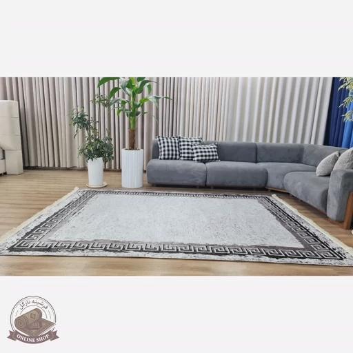 فرش خاکستری مدرن جنس مخمل استُپ دار (اصلا سُر نمیخوره)