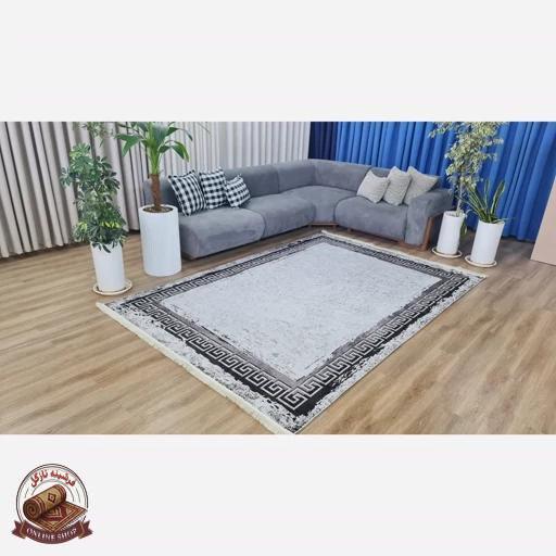 فرش خاکستری مدرن جنس مخمل استُپ دار (اصلا سُر نمیخوره)