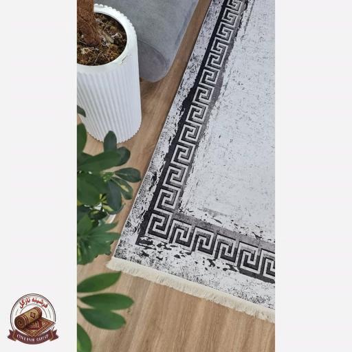 فرش خاکستری مدرن جنس مخمل استُپ دار (اصلا سُر نمیخوره)