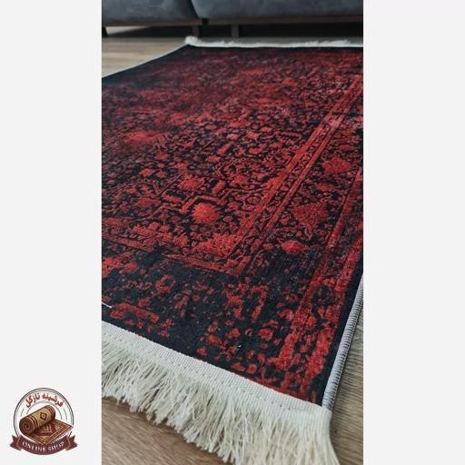 فرشینه لاکی قرمز تیره (ابعاد مختلف) جنس رویه کارمخمل ترک صاف و نررم ضدلغزش U135