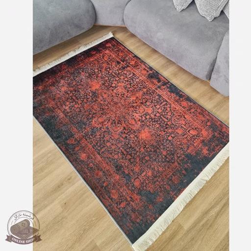فرشینه لاکی قرمز تیره (ابعاد مختلف) جنس رویه کارمخمل ترک صاف و نررم ضدلغزش U135