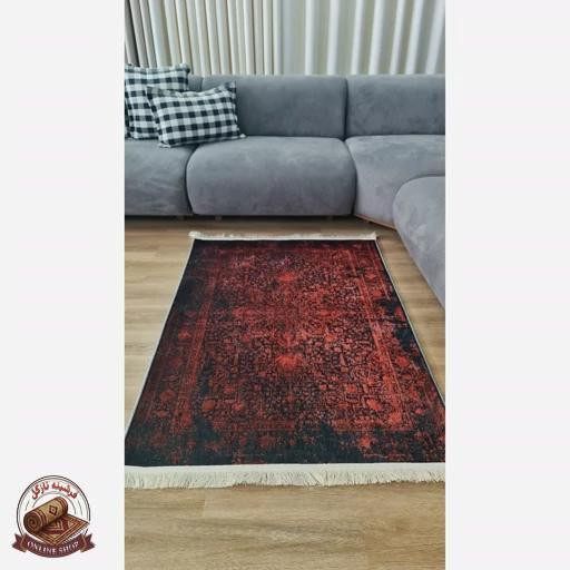 فرشینه لاکی قرمز تیره (ابعاد مختلف) جنس رویه کارمخمل ترک صاف و نررم ضدلغزش U135