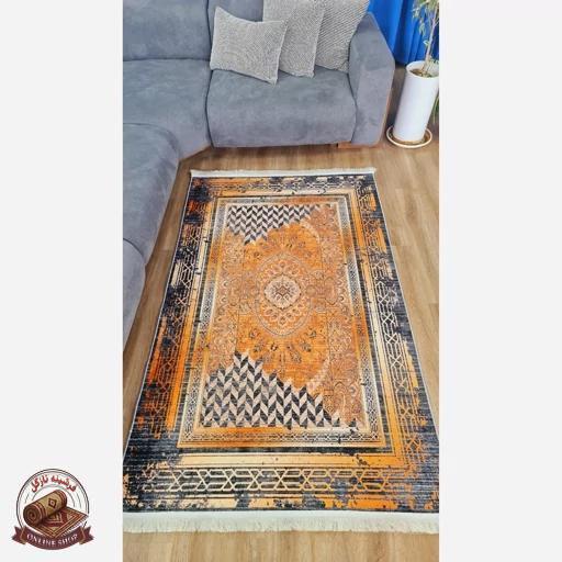 فرش وینتیج مخمل نارنجی مشکی h482 استُپ دار ( ضد سُر )