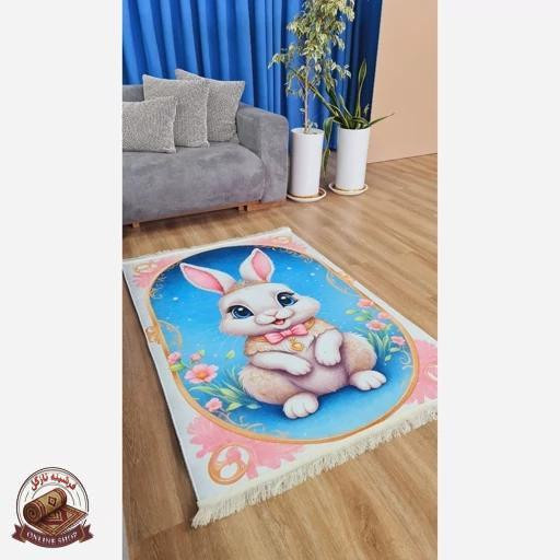فرش اتاق کودک جنس مخمل طرح خرگوش استُپ دار( ضد سُر)