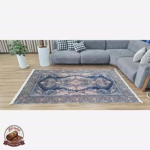فرشینه سرمه ای مدرن جنس مخمل تُرک استُپ دار ابعاد دلخواه کد h315